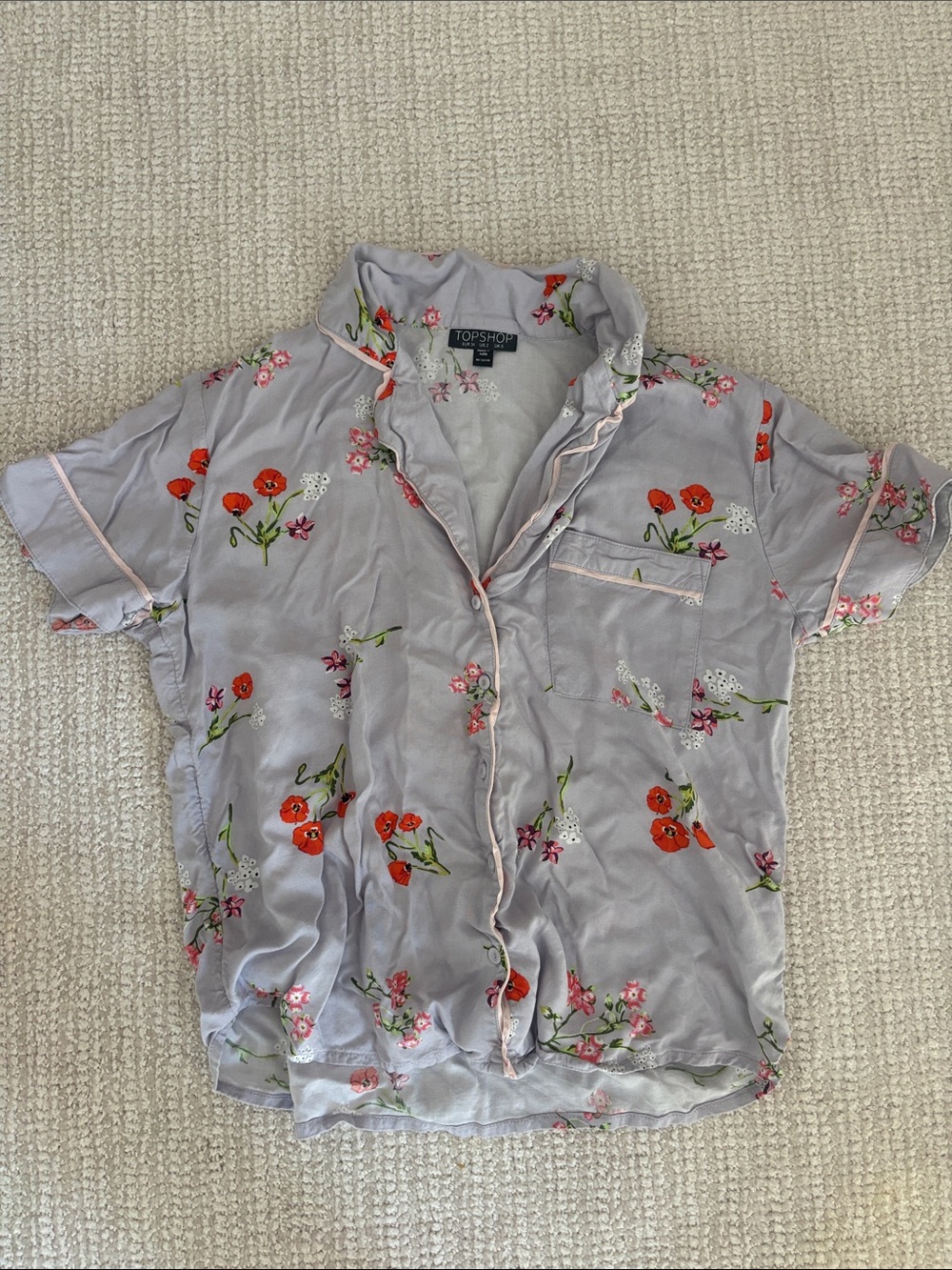 Topshop Lavender Short-Sleeve Floral Button Shirt